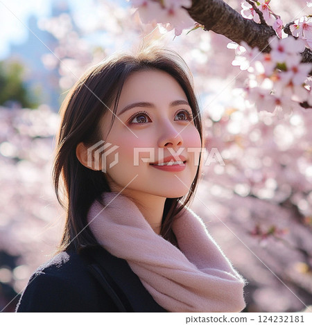 Cherry blossoms and a young woman 124232181