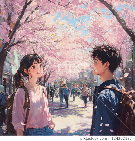 一對夫婦在櫻桃樹下 124232183