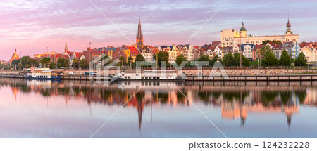 Oder River waterfront in Szczecin Poland at dawn 124232228
