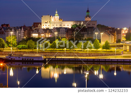 Oder River waterfront in Szczecin Poland at dawn Oder River waterfront in Szczecin Poland at dawn 124232233