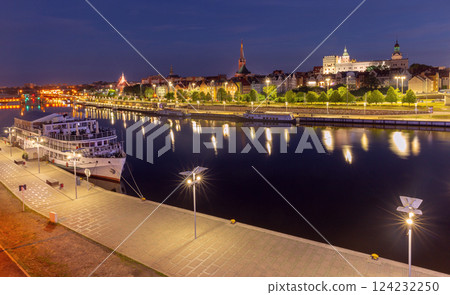 Oder River waterfront in Szczecin Poland at dawn 124232250