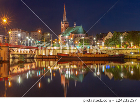 St James Cathedral in Szczecin Poland at night 124232257