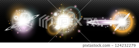 Set of flash light effect with glare and glow on a transparent background. Magic, rainbow glow, shining light, stars, optical flares for design, photomontage, New Year and holiday projects. Set of flash light effect with glare and glow on a transparent background. Magic, rainbow glow, shining light, stars, optical flares for design, photomontage, New Year and holiday projects. 124232279