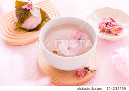 櫻花茶、櫻花湯、鹽漬櫻花 124232369