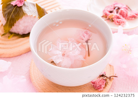 櫻花茶、櫻花湯、鹽漬櫻花 124232375