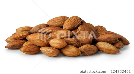 Heap of almond nuts isolated on white background 124232491