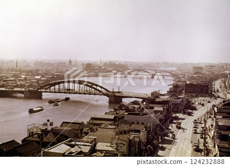 Old photo from 1956, Tokyo, panorama of Komagatabashi and Umabashi from Asakusa 124232888