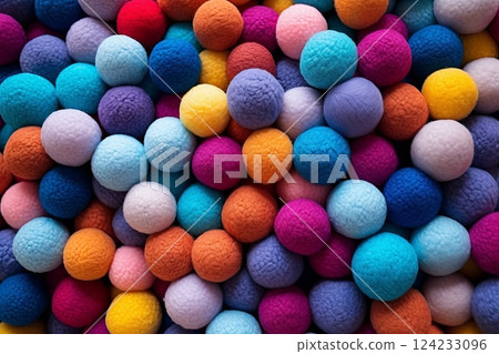 Round balls of colourful wool Round balls of colourful wool 124233096