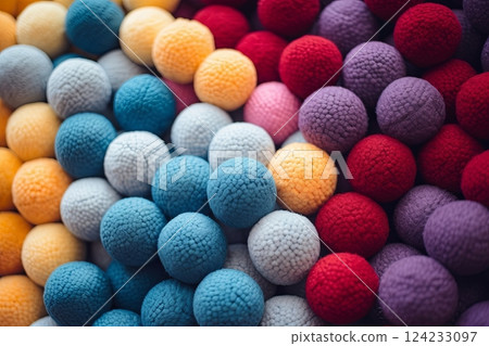 Round balls of colourful wool 124233097