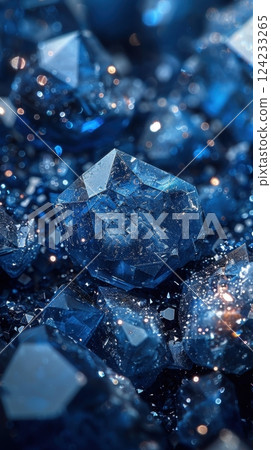 Close-up View of Blue Crystals with Sparkling Texture and Detail 124233265
