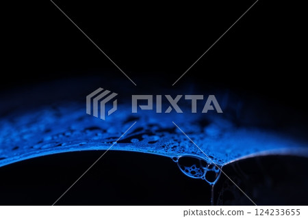 Blue liquid edge, bright rainbow, waves motion, bubbles background, bubbles connection, phenomenal abstraction, perfect glossy shapes, beautiful science 124233655