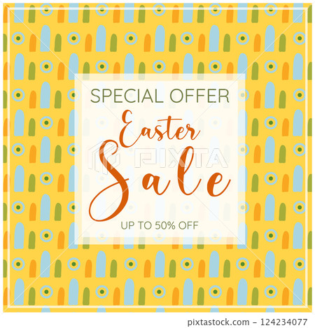 Happy Easter sale banner, greeting card. Trendy design with typography. Template for promotion 124234077