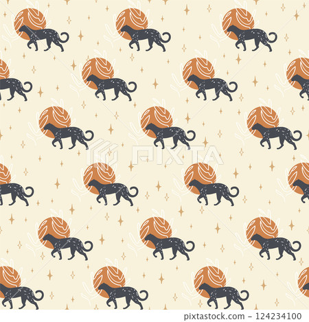 Black leopard vector cartoon style seamless pattern. Cute wild cat illustration. Vector cartoon illustration Black leopard vector cartoon style seamless pattern. Cute wild cat illustration. Vector cartoon illustration 124234100