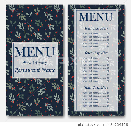Floral elegant restaurant template. Cafe identity, Christmas festive. Restaurant menu with price template 124234128