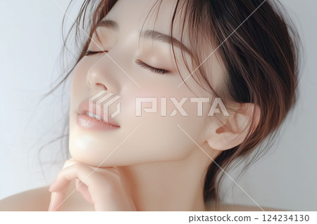 Beautiful woman with closed eyes for beauty, cosmetology and skincare theme 124234130