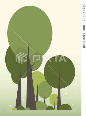 Spring Forest landscape with green foliage. Summer trees park. Abstract rural country environment 124234139