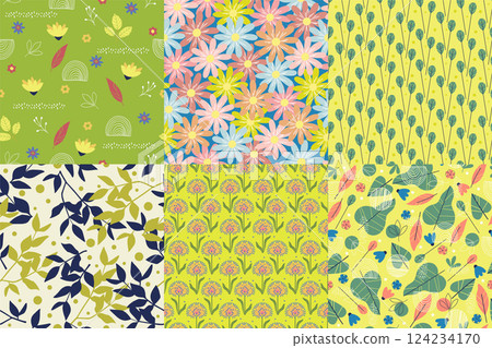 Cute geometric Easter seamless pattern. Abstract flat vector holiday background with Easter spring symbols Cute geometric Easter seamless pattern. Abstract flat vector holiday background with Easter spring symbols 124234170