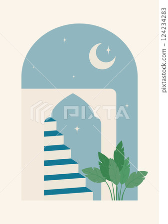 Greek coastal town flat color vector illustration. Summer holiday in Greece. Mediterranean vacation Greek coastal town flat color vector illustration. Summer holiday in Greece. Mediterranean vacation 124234283