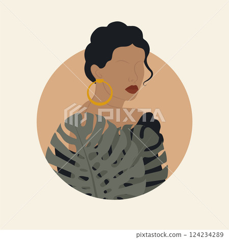 Faceless young woman in black dress aesthetic illustration. Vintage summer illustration of hispanic lady Faceless young woman in black dress aesthetic illustration. Vintage summer illustration of hispanic lady 124234289
