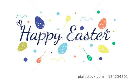 Happy Easter sale banner, greeting card. Trendy design with typography. Horizontal minimalist festive art 124234291