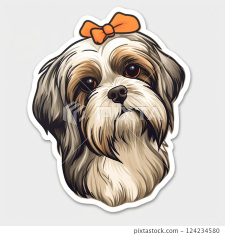 Cute Dog with Orange Bow Illustration for Pet Lovers Decor 124234580