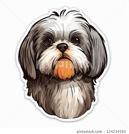 Adorable Shih Tzu Dog Portrait in Whimsical Artistic Style 124234581