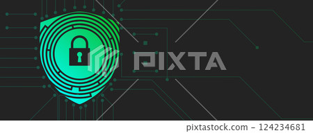 Cyber security lock on circuit shield Cyber security lock on circuit shield 124234681