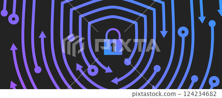 Cyber security lock on circuit shield 124234682