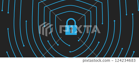 Cyber security lock on circuit shield 124234683