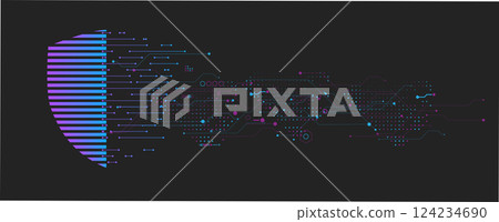 Cyber security lock on circuit shield 124234690
