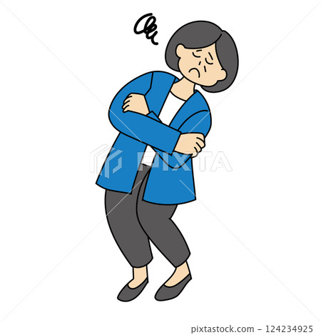 Illustration of a middle-aged woman in poor health with her arms folded Illustration of a middle-aged woman in poor health with her arms folded 124234925