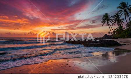 Beautiful Scenic sunset on the ocean shore Beautiful Scenic sunset on the ocean shore 124235478