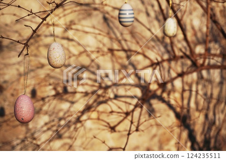 the folk traditional decorating trees before Easter with colored the folk traditional decorating trees before Easter with colored 124235511