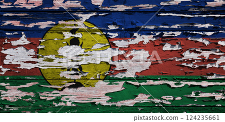 Flag of New Caledonia painted on a wooden board Flag of New Caledonia painted on a wooden board 124235661