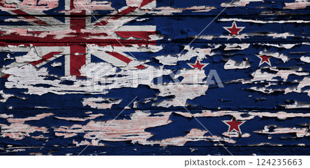 Flag of New Zealand painted on a wooden board Flag of New Zealand painted on a wooden board 124235663
