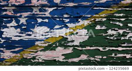 Flag of the Solomon Islands painted on a wooden board 124235669