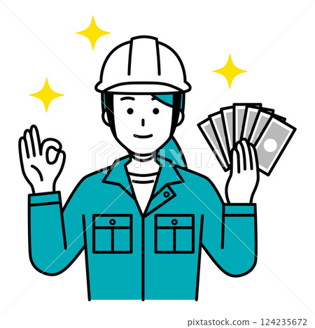 A female worker holding money and making an OK sign A female worker holding money and making an OK sign 124235672