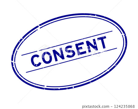 Grunge blue consent word oval rubber seal stamp on white background 124235868