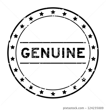 Grunge black genuine word round rubber seal stamp on white background Grunge black genuine word round rubber seal stamp on white background 124235889