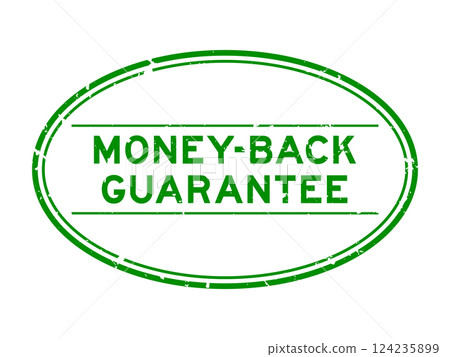 Grunge green money back guarantee word oval rubber seal stamp on white background Grunge green money back guarantee word oval rubber seal stamp on white background 124235899
