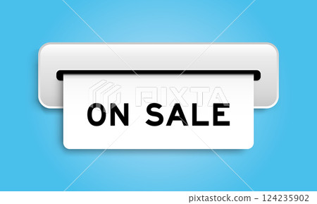 White coupon banner with word on sale from machine on blue color background 124235902