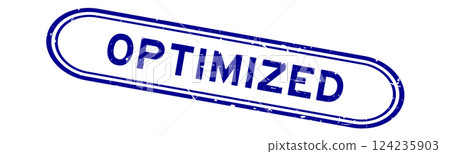 Grunge blue optimized word rubber seal stamp on white background 124235903