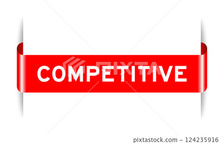 Red color inserted label banner with word competitive on white background 124235916