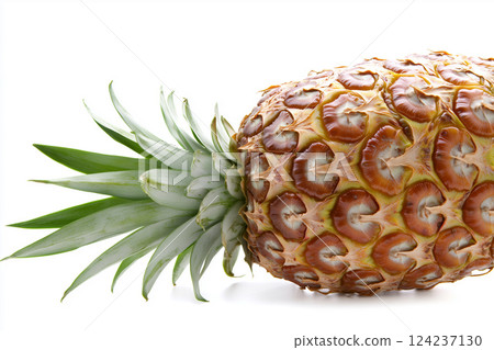Fresh Pineapple Isolated on White Background with Vibrant Green Leaves and Unique Texture Fresh Pineapple Isolated on White Background with Vibrant Green Leaves and Unique Texture 124237130