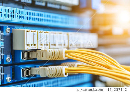 Ethernet Switch and Cables in Data Center for Network Connectivity and LAN Setup 124237142