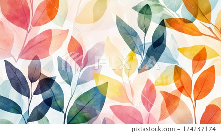 Floral silhouettes blend into soft watercolor backgrounds, creating an ethereal atmosphere 124237174