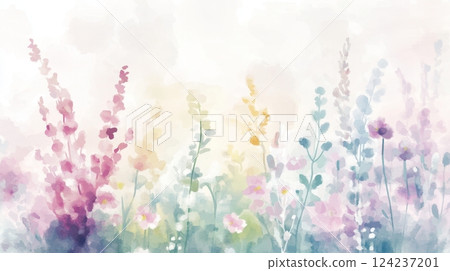 Soft florals in a dreamy garden create an abstract haze with soothing pastel colors and translucent petals 124237201