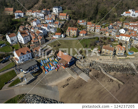 Aerial view of Runswick Bay in North Yorkshire - United Kingdom Aerial view of Runswick Bay in North Yorkshire - United Kingdom 124237205
