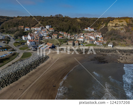 Aerial view of Runswick Bay in North Yorkshire - United Kingdom 124237208
