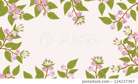 Beautiful cherry blossom branches pattern frame. Beautiful cherry blossom branches pattern frame. 124237367